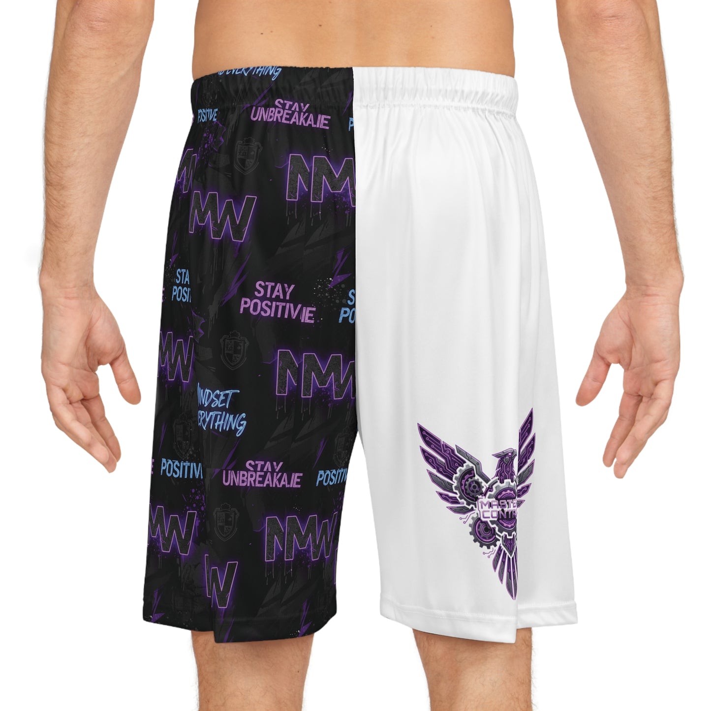 Motivational Split-Design Basketball Shorts — 'Stay Positive' AOP