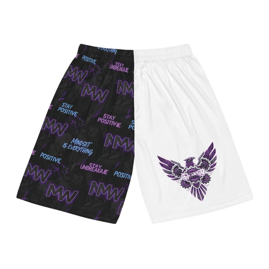 Motivational Split-Design Basketball Shorts — 'Stay Positive' AOP