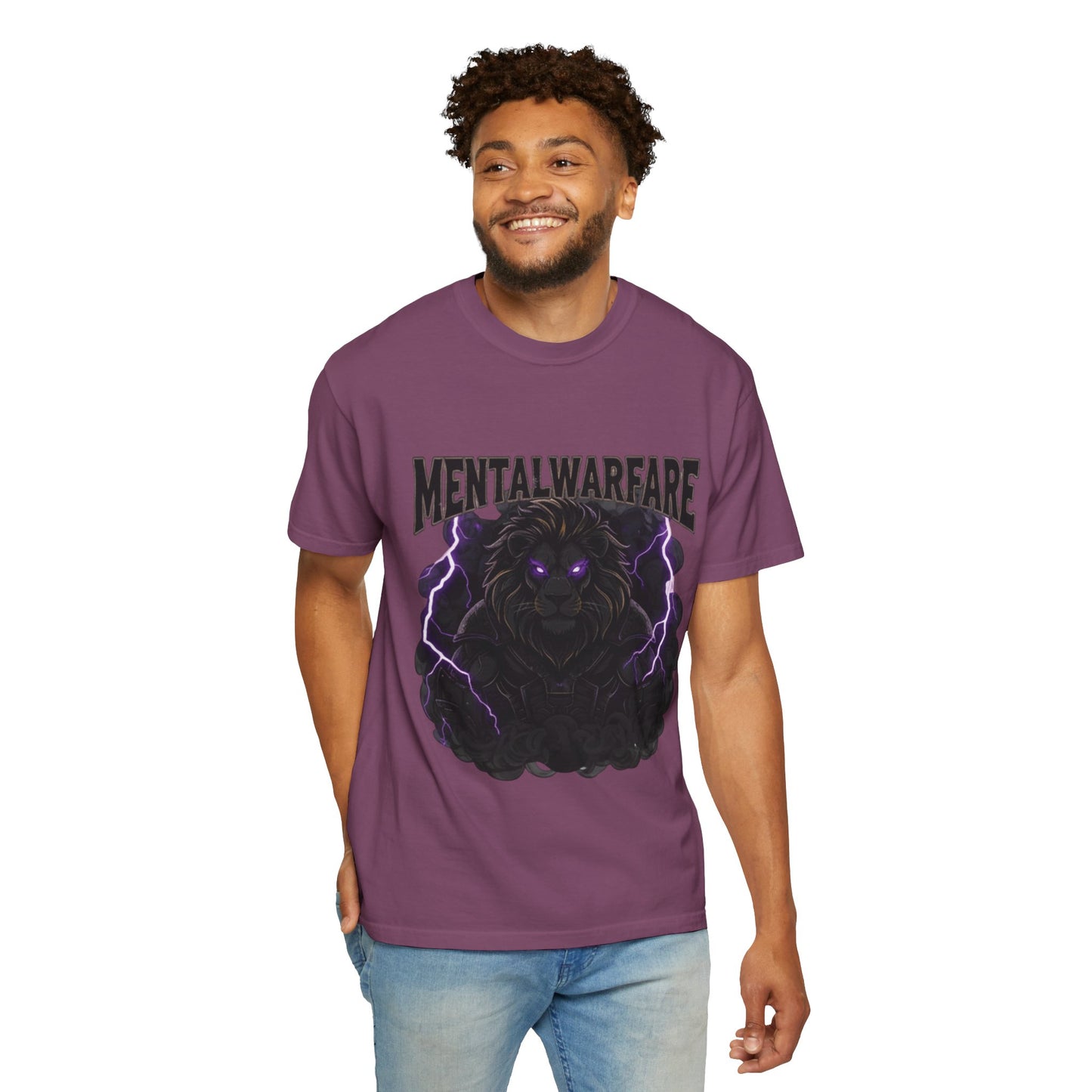 Mental Warfare T-Shirt — Lion Graphic with “The Battlefield Is In Your Mind. Conquer It.” Back