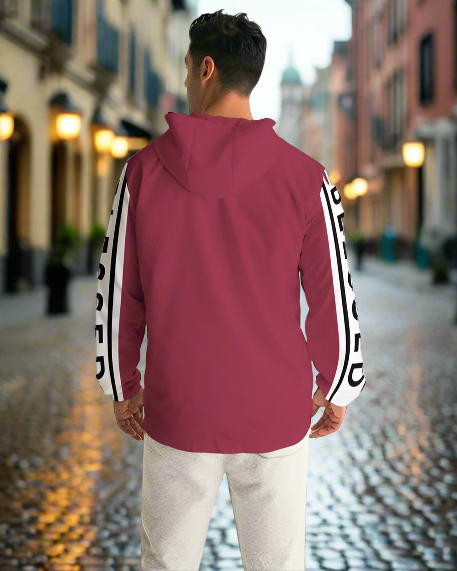 Mens Lightweight Windbreaker w/ Hood (Black & Red)