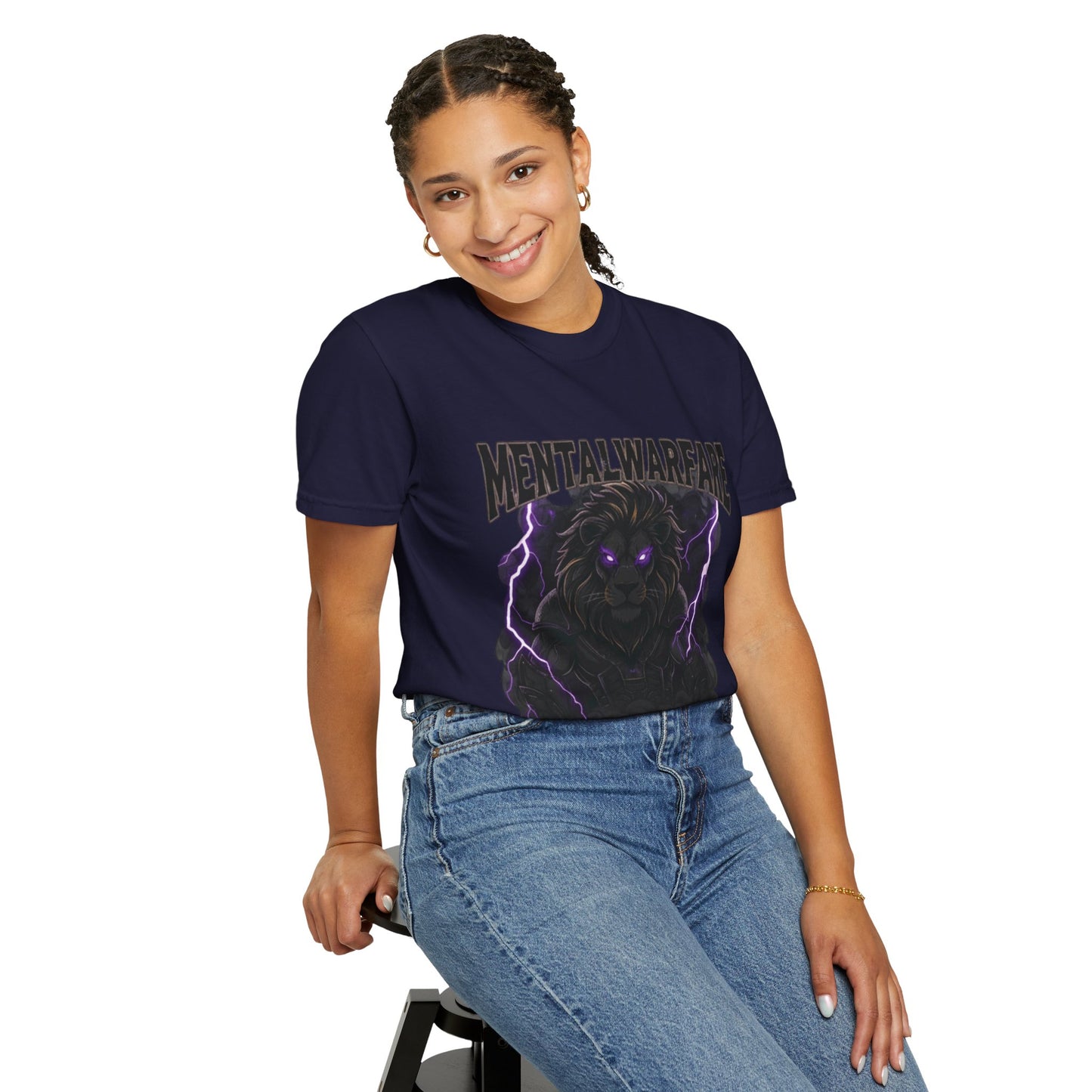 Mental Warfare T-Shirt — Lion Graphic with “The Battlefield Is In Your Mind. Conquer It.” Back