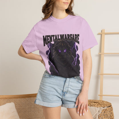 Mental Warfare T-Shirt — Lion Graphic with “The Battlefield Is In Your Mind. Conquer It.” Back