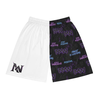 Motivational Split-Design Basketball Shorts â€” 'Stay Positive' AOP