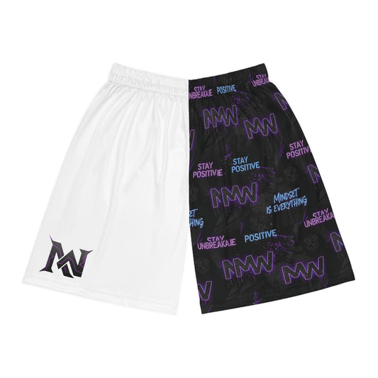 Motivational Split-Design Basketball Shorts â€” 'Stay Positive' AOP