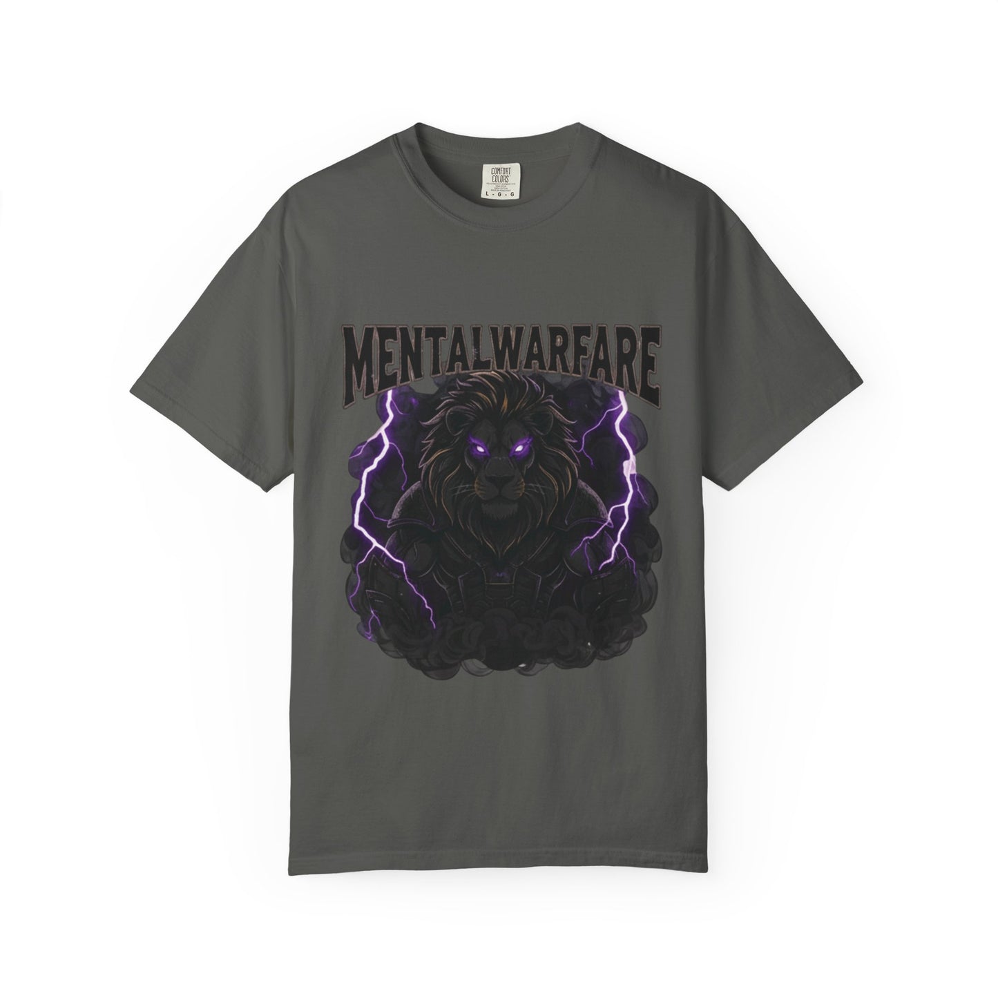 Mental Warfare T-Shirt — Lion Graphic with “The Battlefield Is In Your Mind. Conquer It.” Back