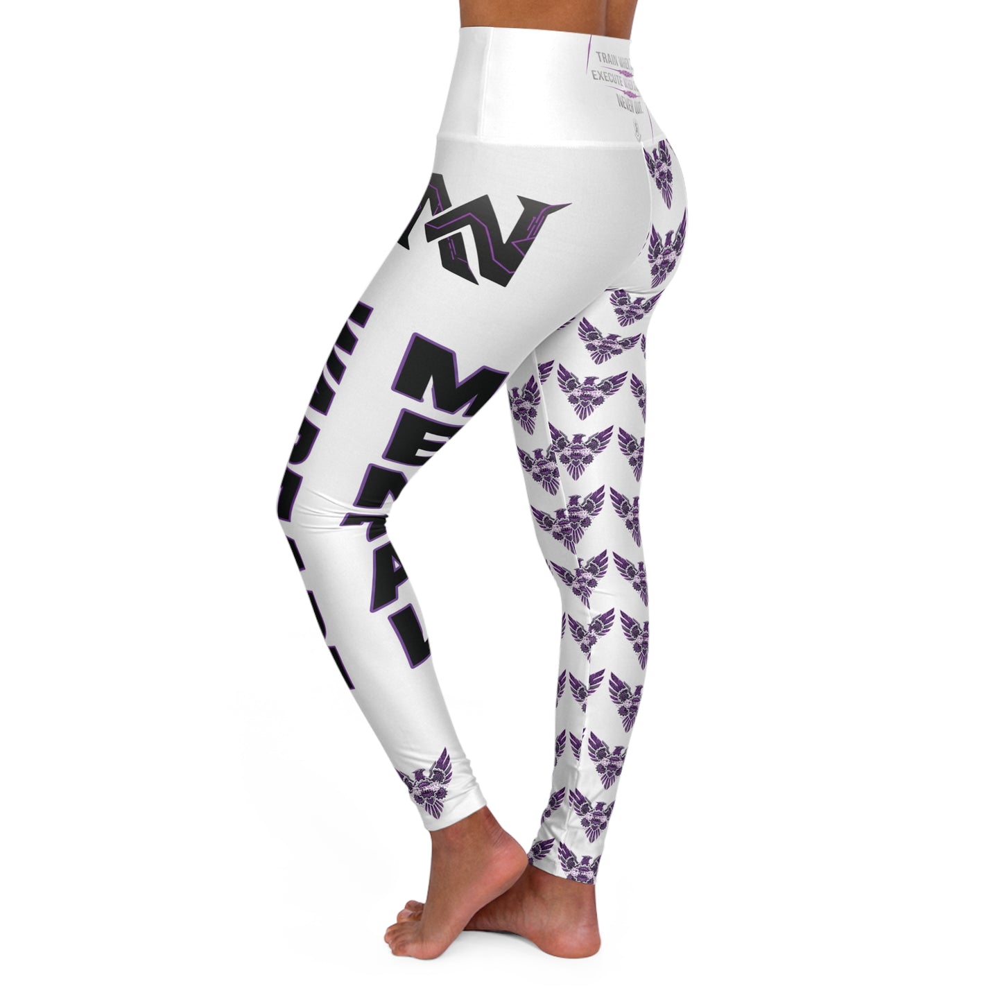 High-Waisted Yoga Leggings â€” Bold 'WARFARE' & Purple Butterfly All-Over Print