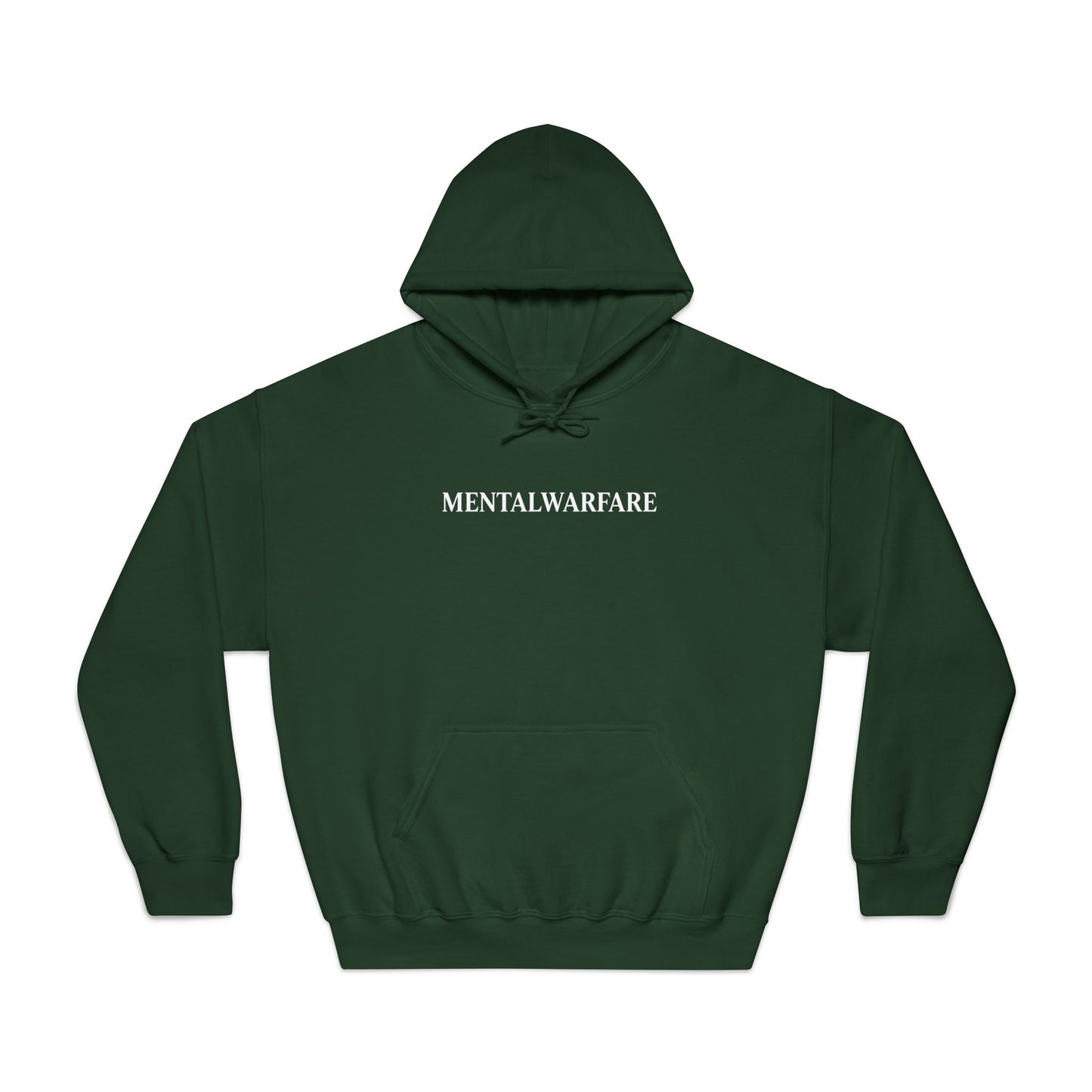 Green hoodie with 'MENTALWARFARE' text on a white background