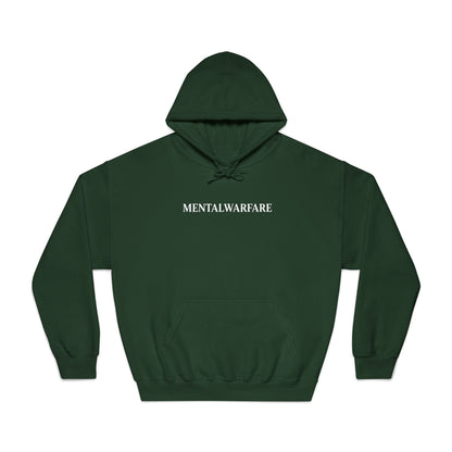 Green hoodie with 'MENTALWARFARE' text on a white background