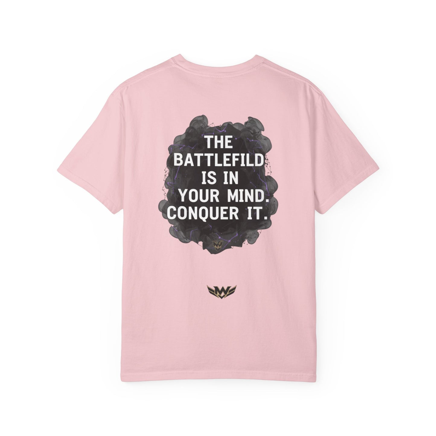 Mental Warfare T-Shirt — Lion Graphic with “The Battlefield Is In Your Mind. Conquer It.” Back