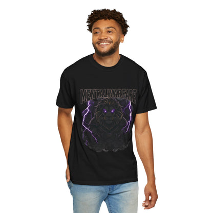 Mental Warfare T-Shirt — Lion Graphic with “The Battlefield Is In Your Mind. Conquer It.” Back