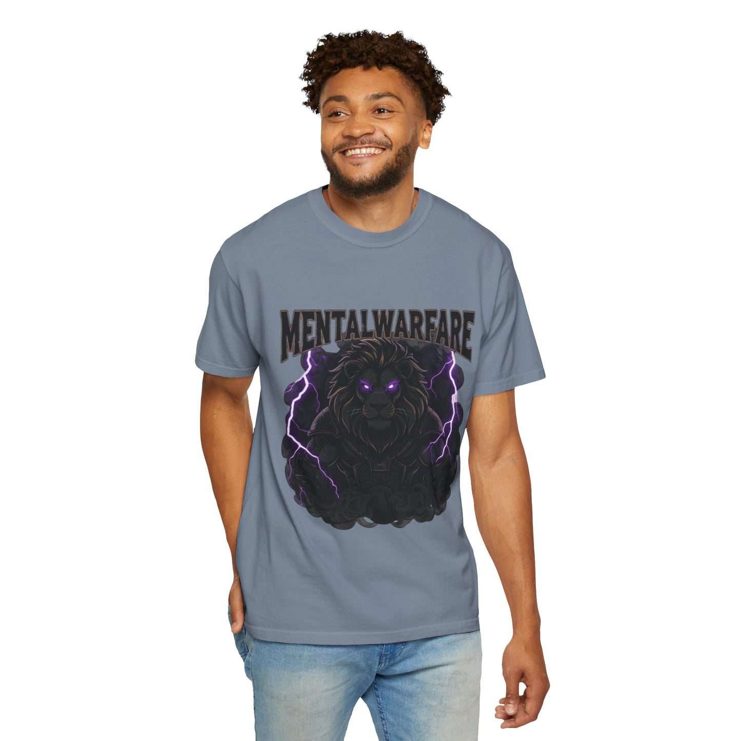 Mental Warfare T-Shirt — Lion Graphic with “The Battlefield Is In Your Mind. Conquer It.” Back