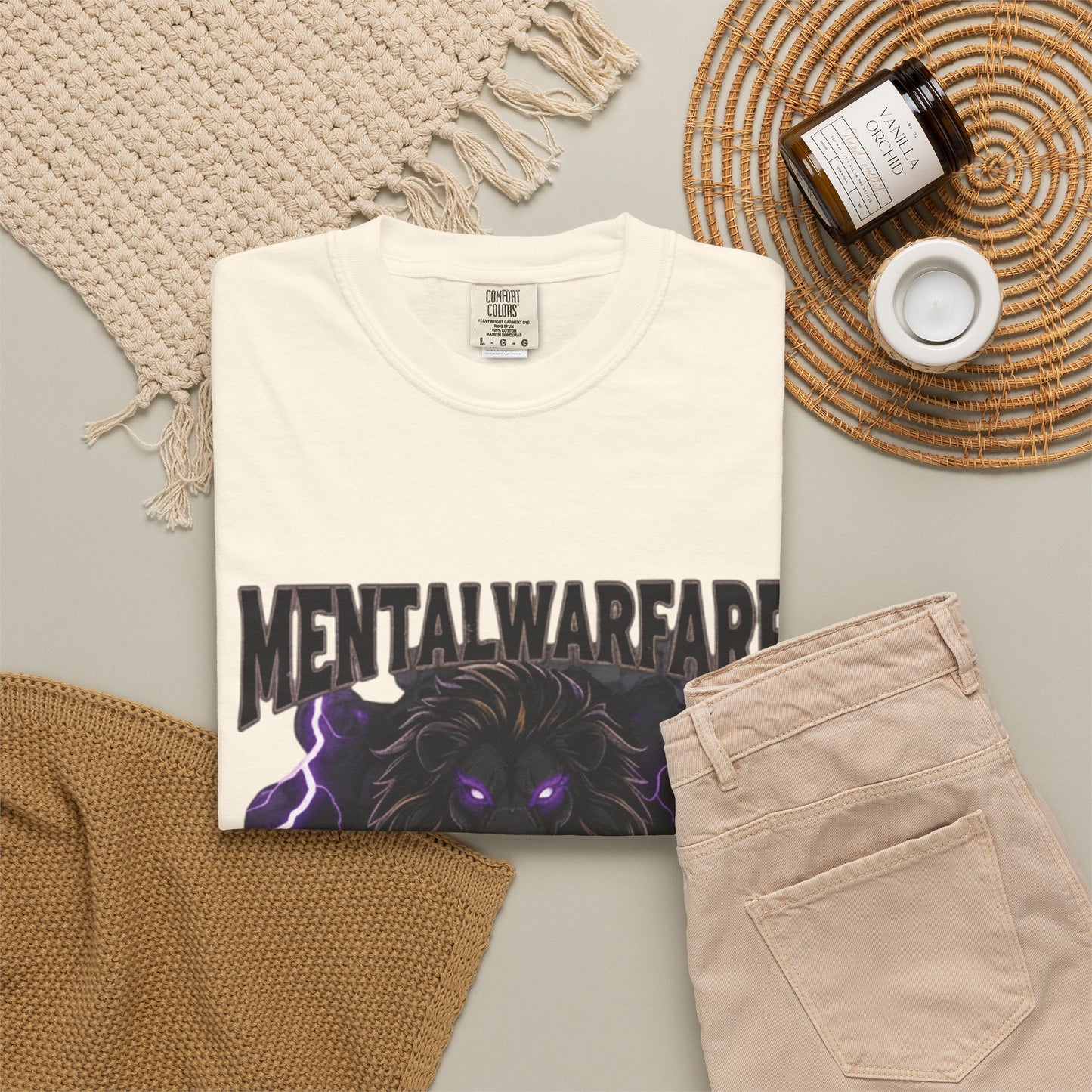 Mental Warfare T-Shirt — Lion Graphic with “The Battlefield Is In Your Mind. Conquer It.” Back
