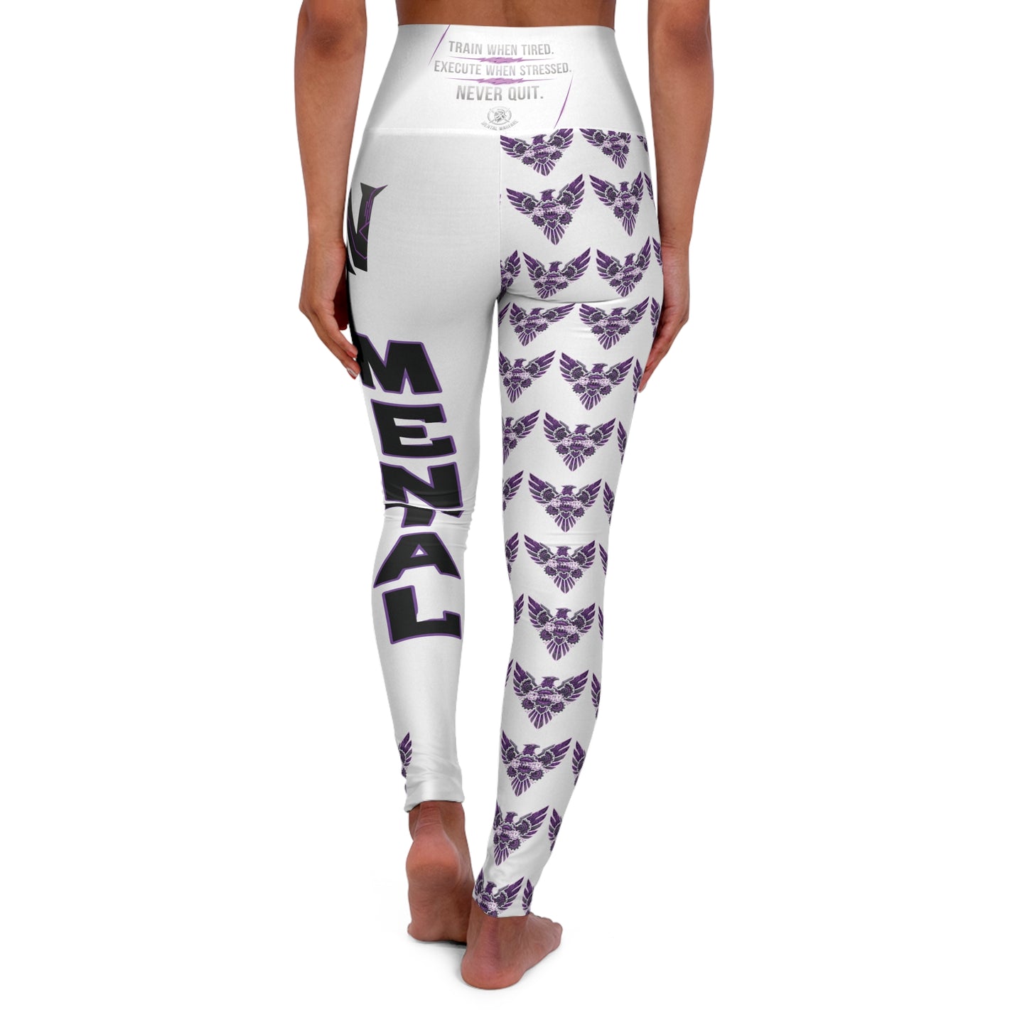 High-Waisted Yoga Leggings â€” Bold 'WARFARE' & Purple Butterfly All-Over Print