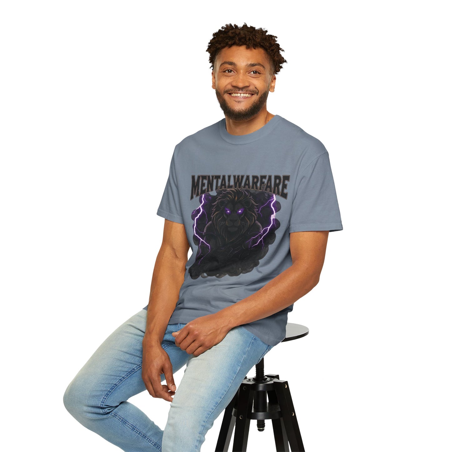 Mental Warfare T-Shirt — Lion Graphic with “The Battlefield Is In Your Mind. Conquer It.” Back
