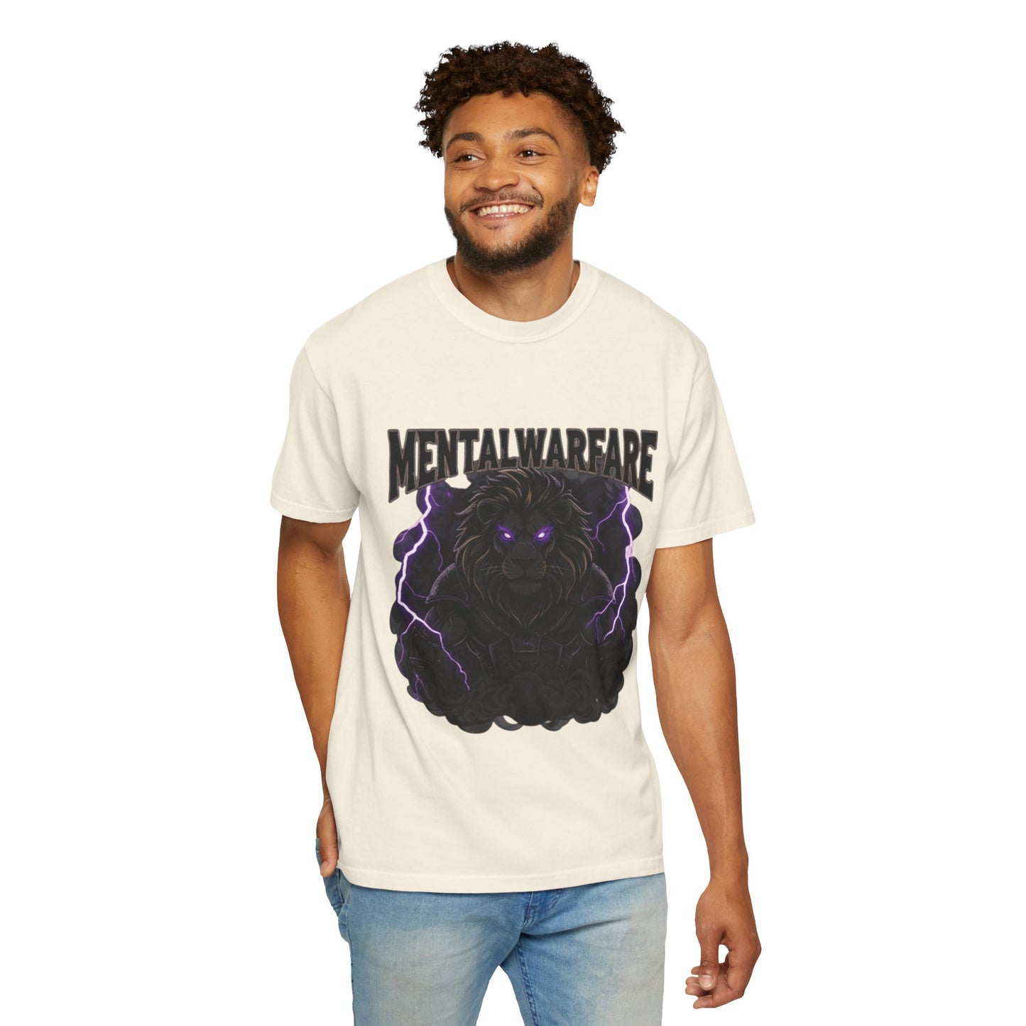 Mental Warfare T-Shirt — Lion Graphic with “The Battlefield Is In Your Mind. Conquer It.” Back