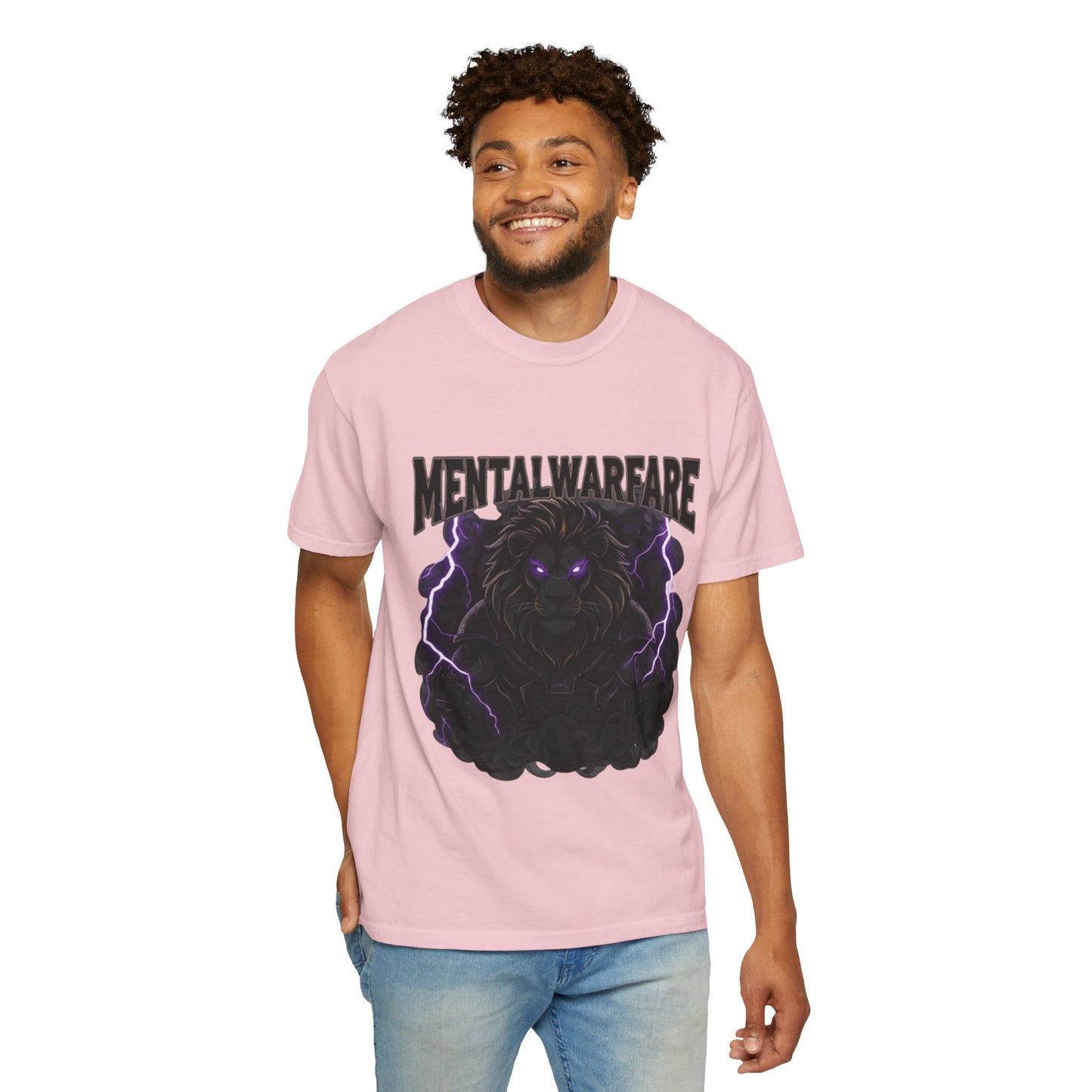 Mental Warfare T-Shirt — Lion Graphic with “The Battlefield Is In Your Mind. Conquer It.” Back