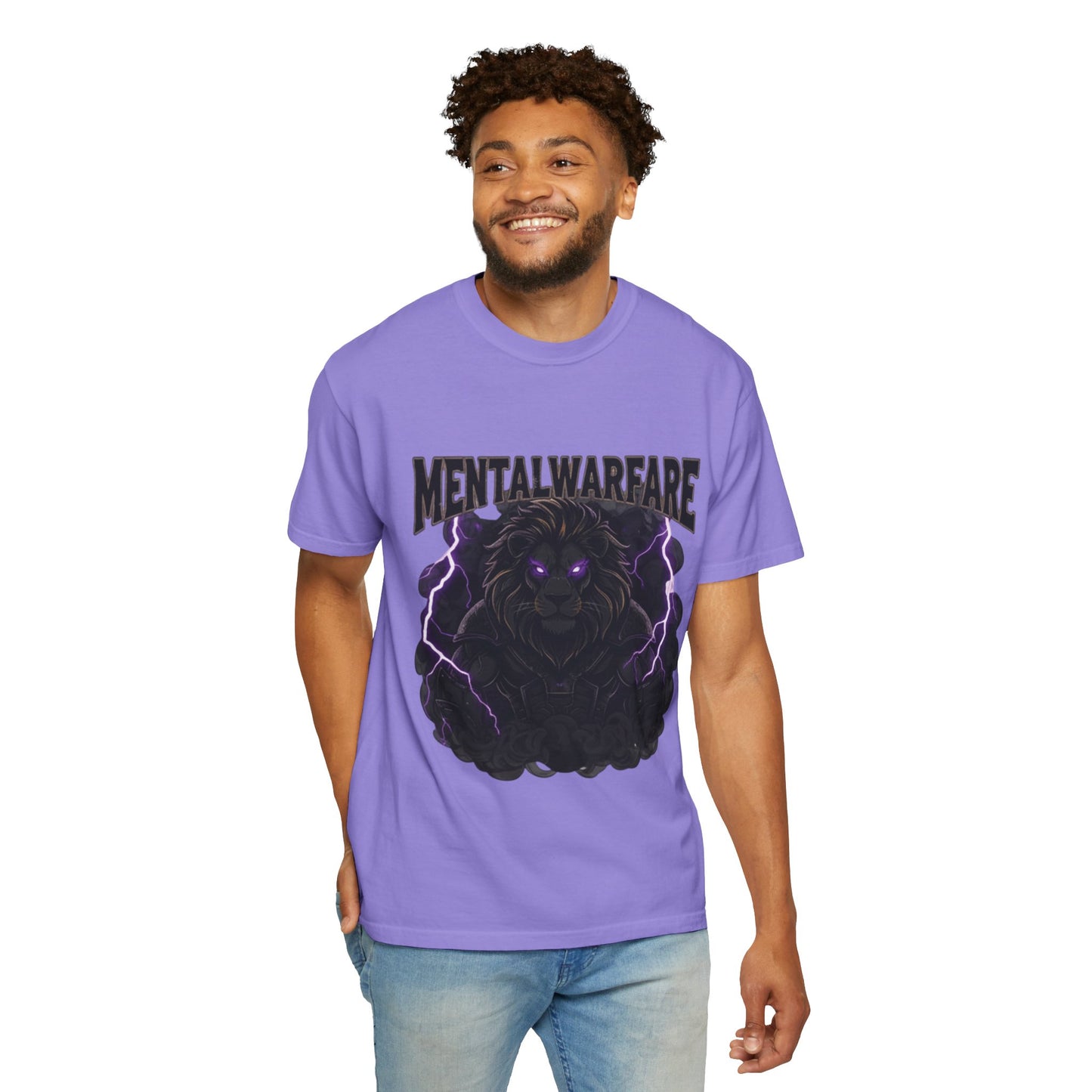 Mental Warfare T-Shirt — Lion Graphic with “The Battlefield Is In Your Mind. Conquer It.” Back
