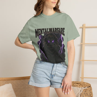 Mental Warfare T-Shirt — Lion Graphic with “The Battlefield Is In Your Mind. Conquer It.” Back
