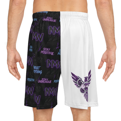 Motivational Split-Design Basketball Shorts â€” 'Stay Positive' AOP
