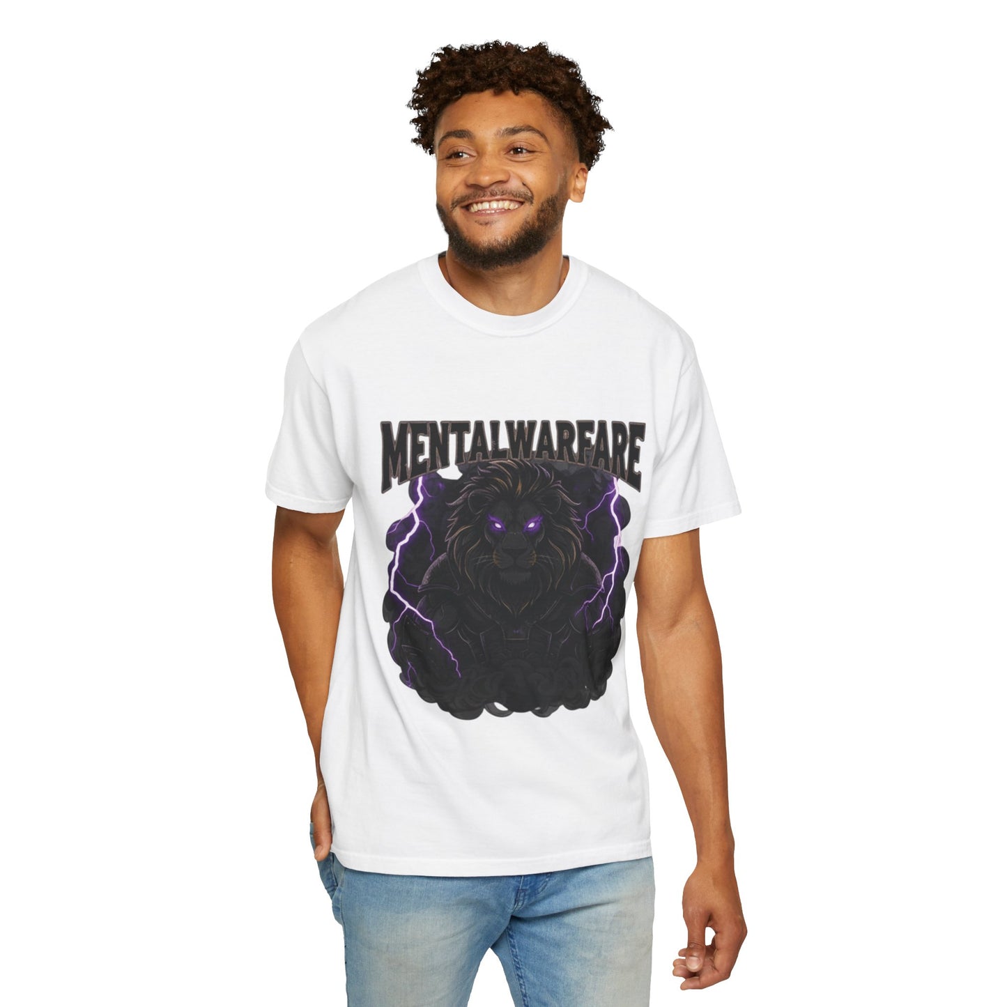 Mental Warfare T-Shirt — Lion Graphic with “The Battlefield Is In Your Mind. Conquer It.” Back