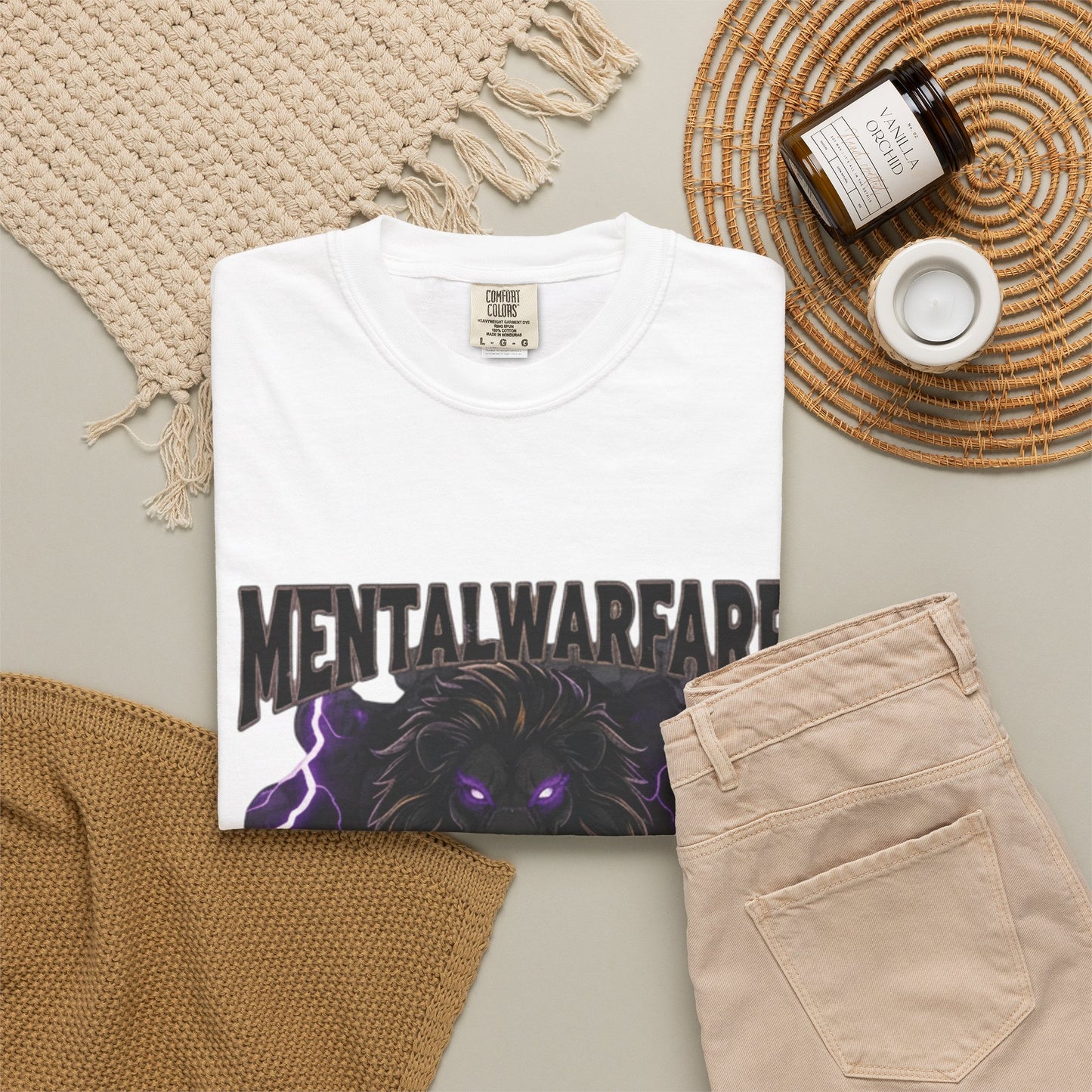 Mental Warfare T-Shirt — Lion Graphic with “The Battlefield Is In Your Mind. Conquer It.” Back