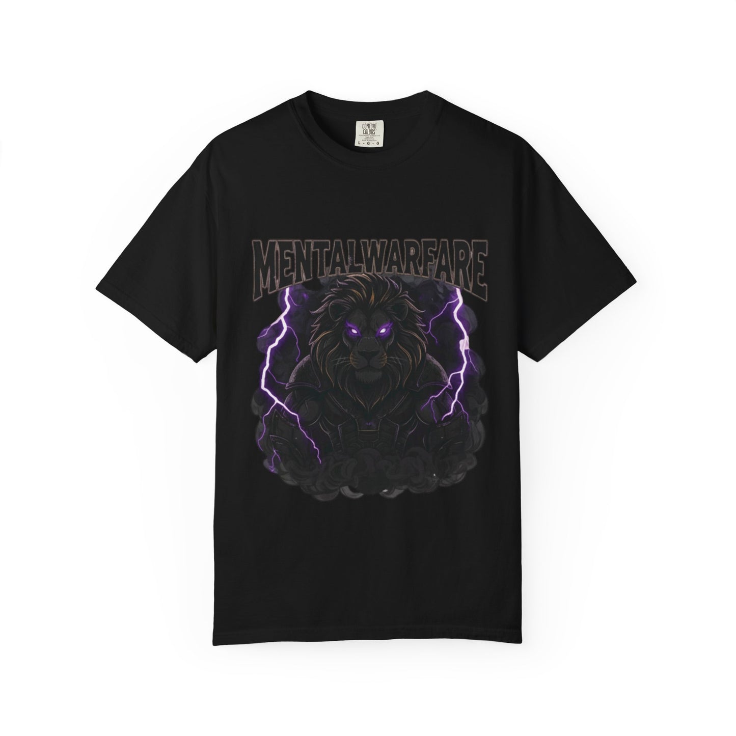 Mental Warfare T-Shirt — Lion Graphic with “The Battlefield Is In Your Mind. Conquer It.” Back