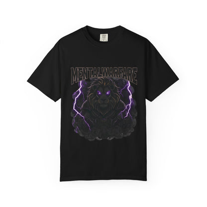 Mental Warfare T-Shirt — Lion Graphic with “The Battlefield Is In Your Mind. Conquer It.” Back