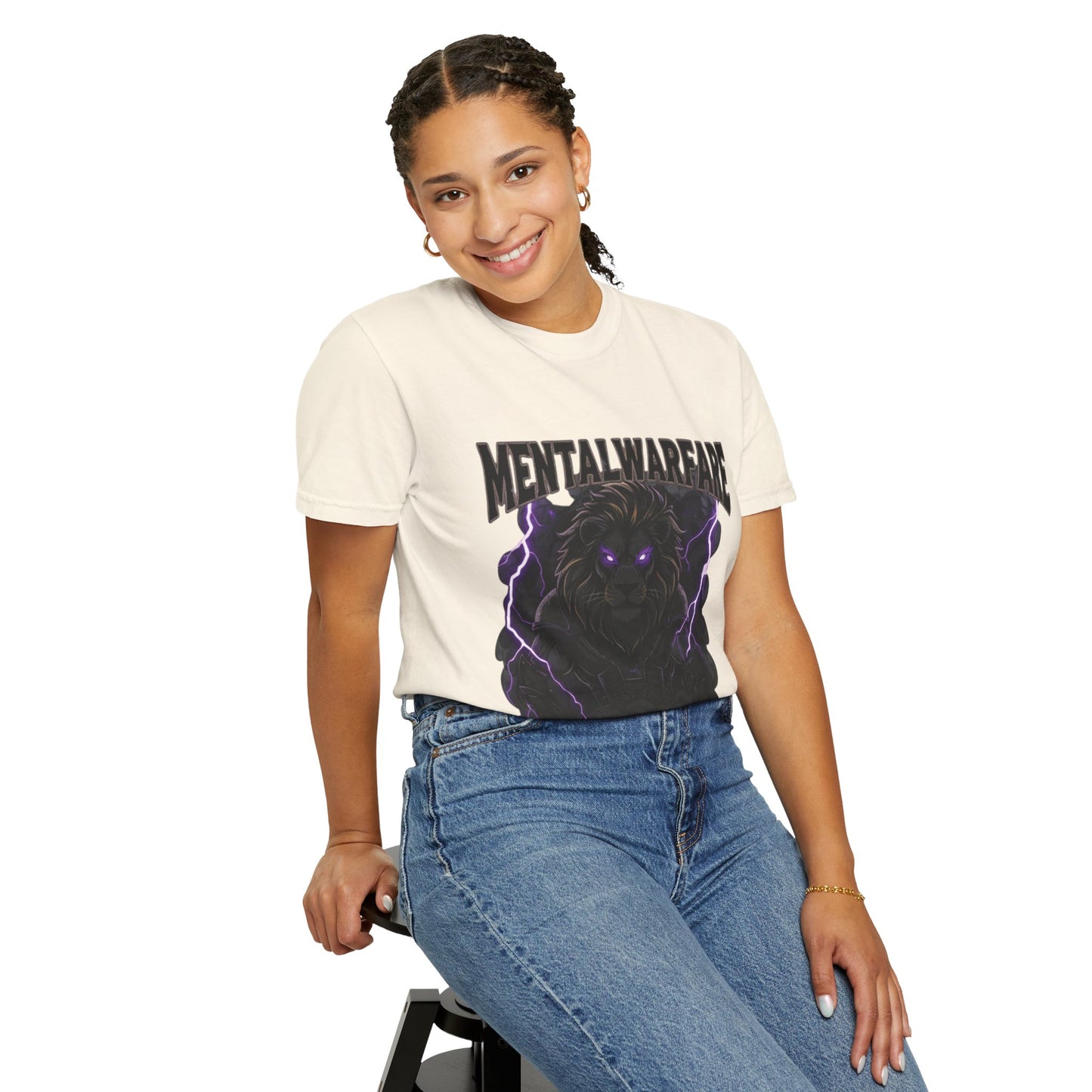 Mental Warfare T-Shirt — Lion Graphic with “The Battlefield Is In Your Mind. Conquer It.” Back