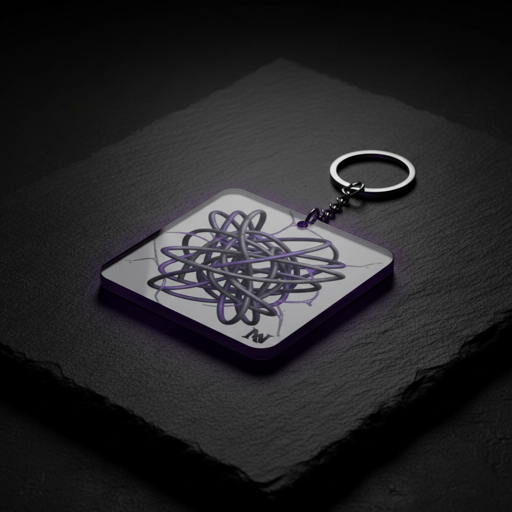 Abstract Purple Tangle Square Keychain â€” Modern Art Accessory