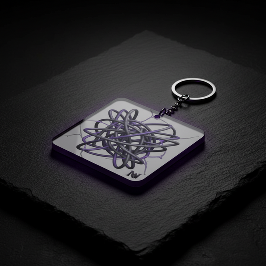 Abstract Purple Tangle Square Keychain â€” Modern Art Accessory