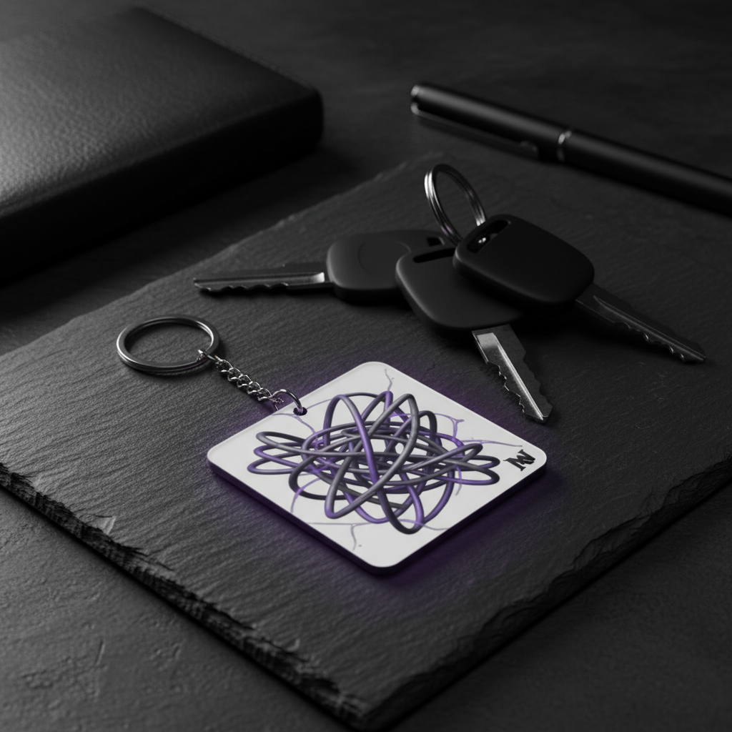 Abstract Purple Tangle Square Keychain â€” Modern Art Accessory