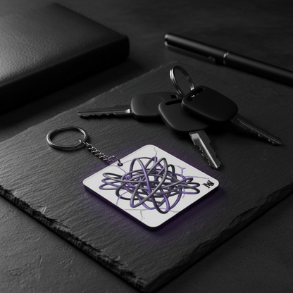 Abstract Purple Tangle Square Keychain â€” Modern Art Accessory