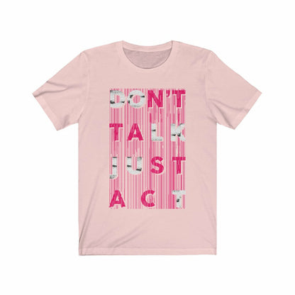 Pink t-shirt with text design on a white background