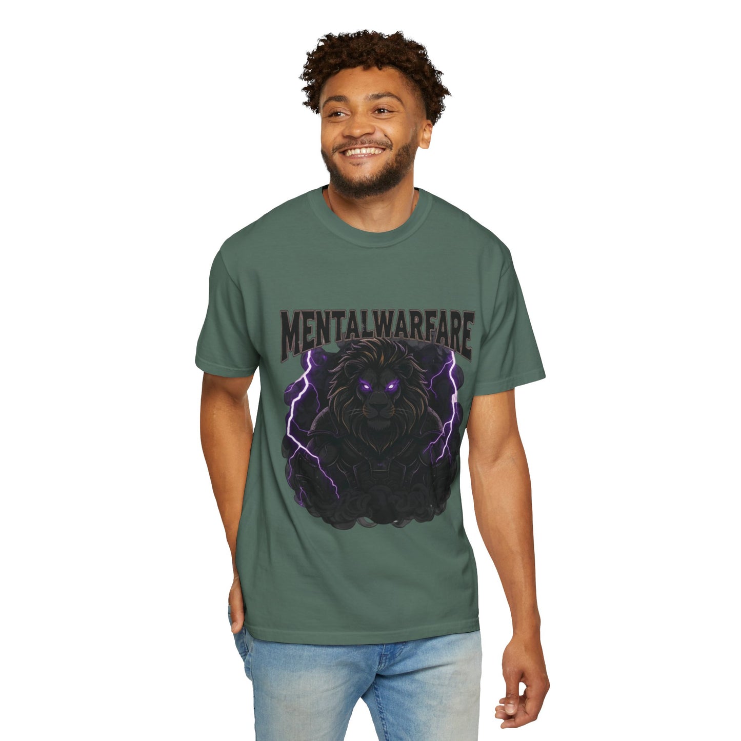 Mental Warfare T-Shirt — Lion Graphic with “The Battlefield Is In Your Mind. Conquer It.” Back