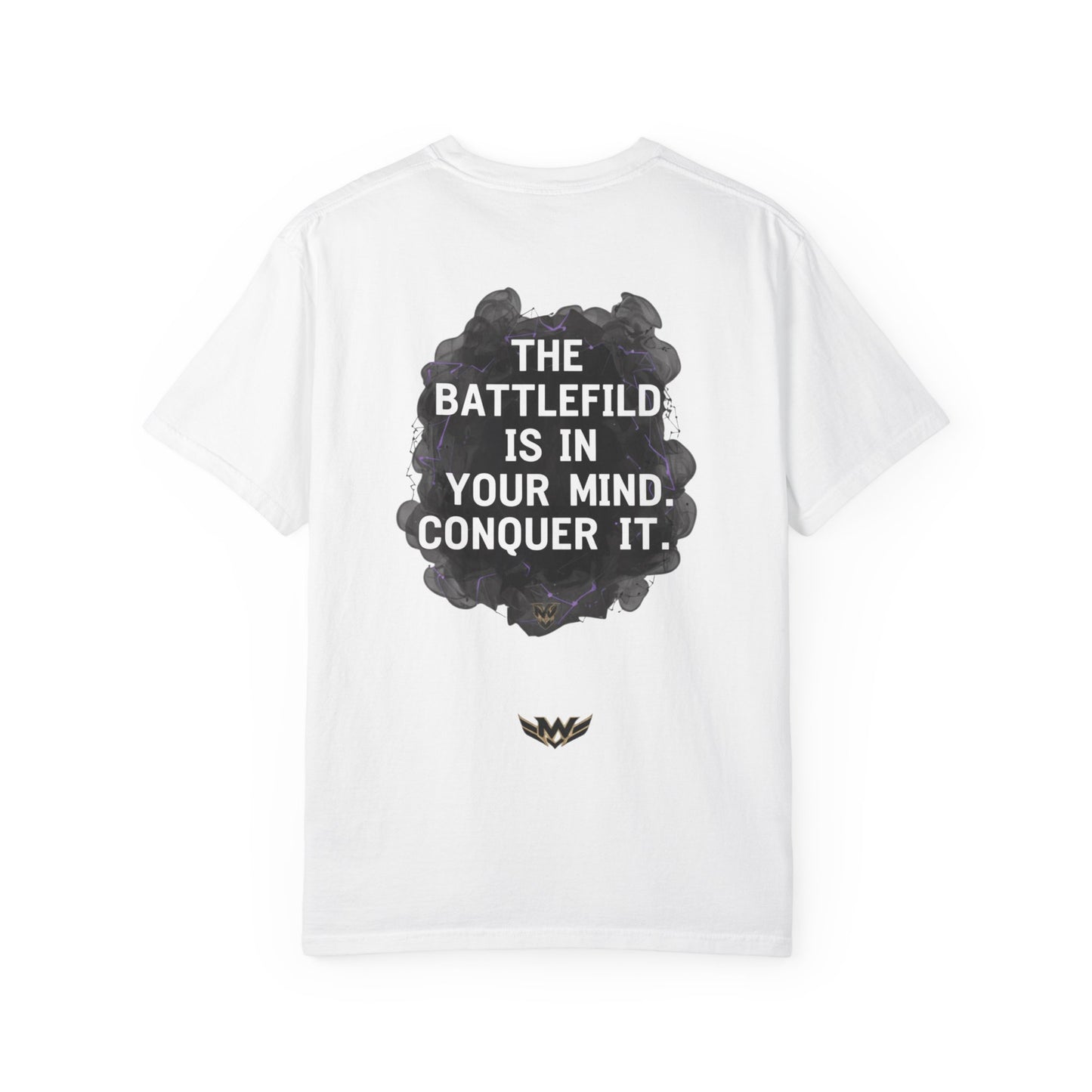 Mental Warfare T-Shirt — Lion Graphic with “The Battlefield Is In Your Mind. Conquer It.” Back