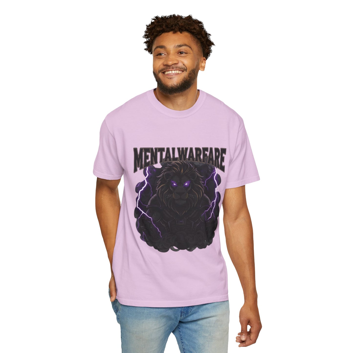 Mental Warfare T-Shirt — Lion Graphic with “The Battlefield Is In Your Mind. Conquer It.” Back
