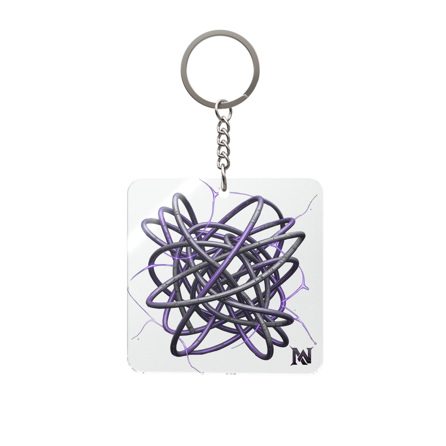 Abstract Purple Tangle Square Keychain â€” Modern Art Accessory