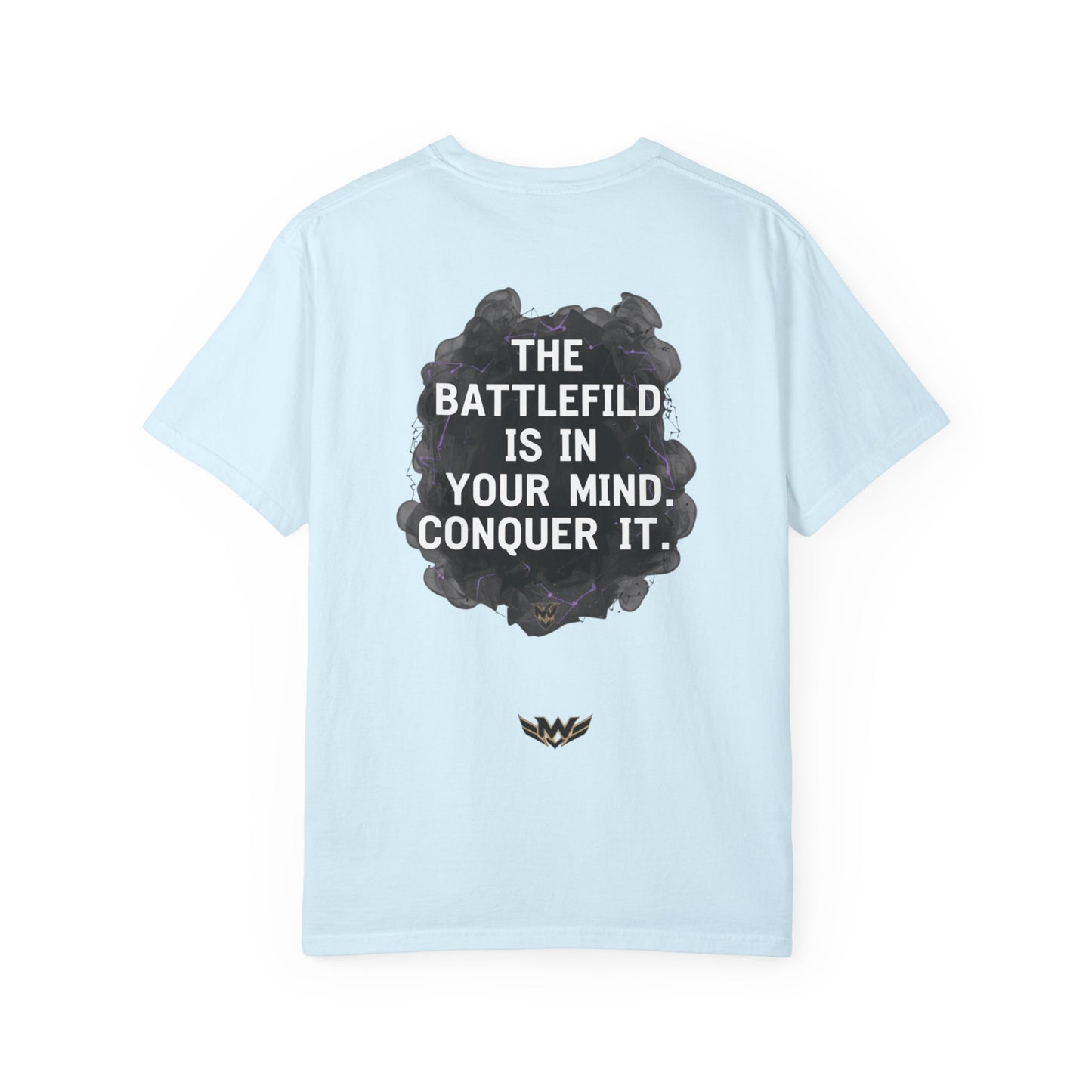Mental Warfare T-Shirt — Lion Graphic with “The Battlefield Is In Your Mind. Conquer It.” Back