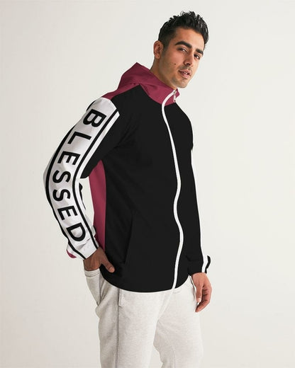 Mens Lightweight Windbreaker w/ Hood (Black & Red)