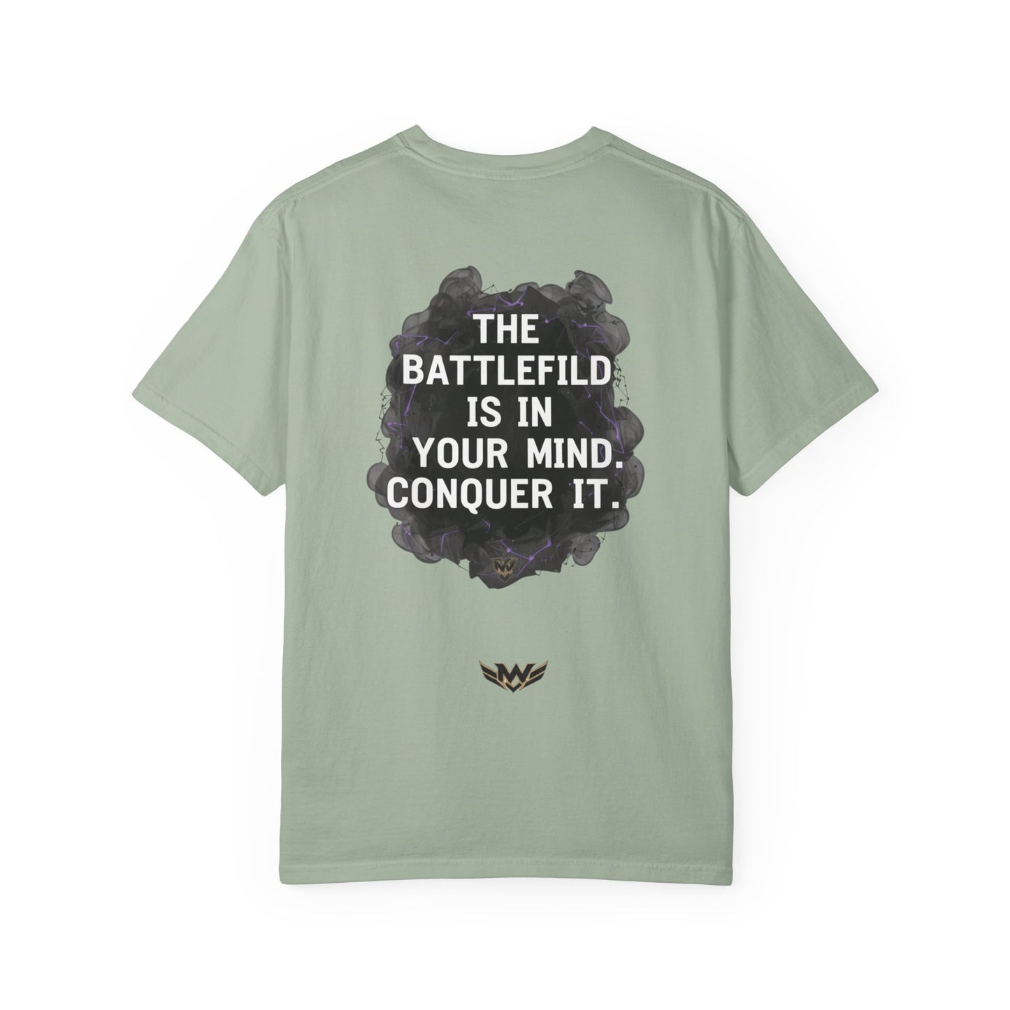 Mental Warfare T-Shirt — Lion Graphic with “The Battlefield Is In Your Mind. Conquer It.” Back