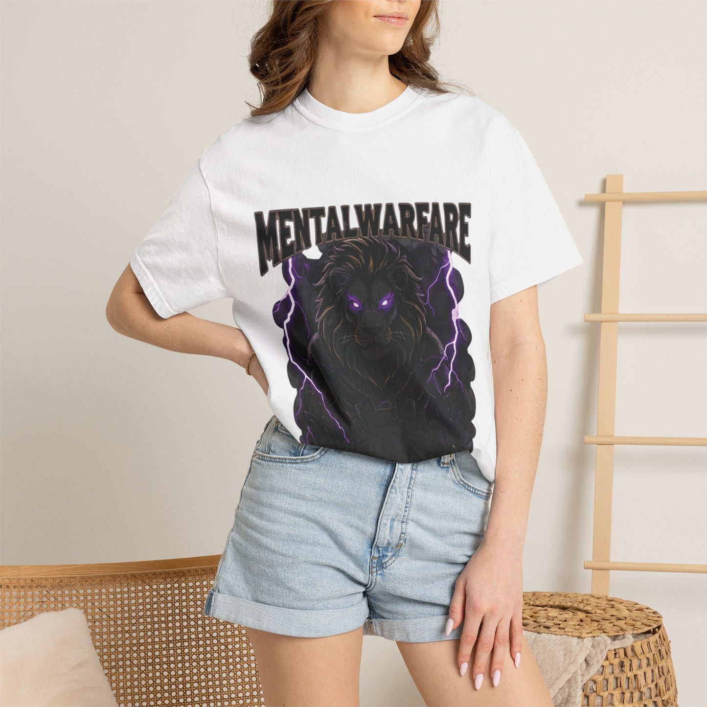 Mental Warfare T-Shirt — Lion Graphic with “The Battlefield Is In Your Mind. Conquer It.” Back