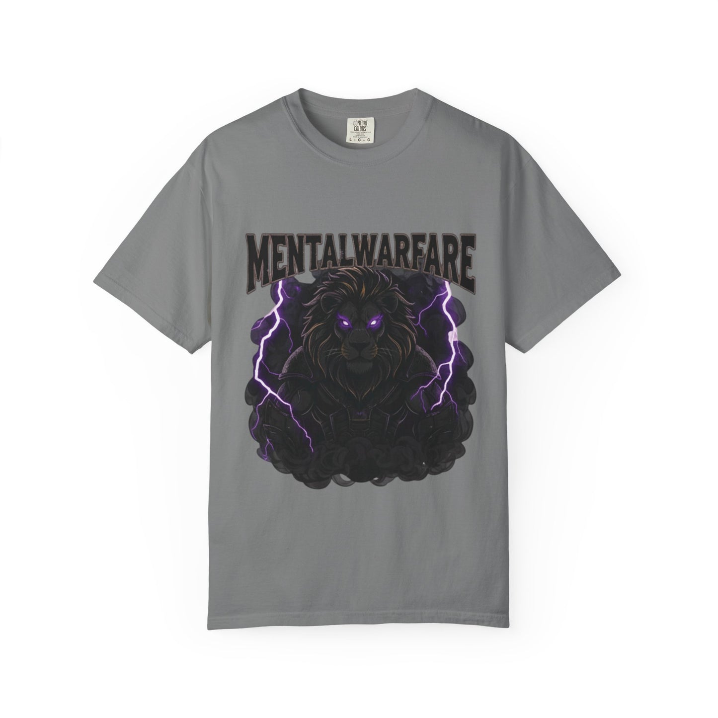 Mental Warfare T-Shirt — Lion Graphic with “The Battlefield Is In Your Mind. Conquer It.” Back