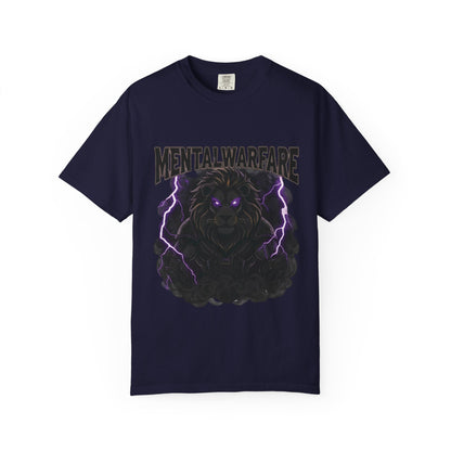 Mental Warfare T-Shirt — Lion Graphic with “The Battlefield Is In Your Mind. Conquer It.” Back