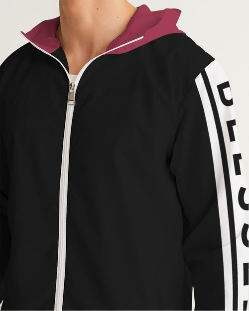 Mens Lightweight Windbreaker w/ Hood (Black & Red)