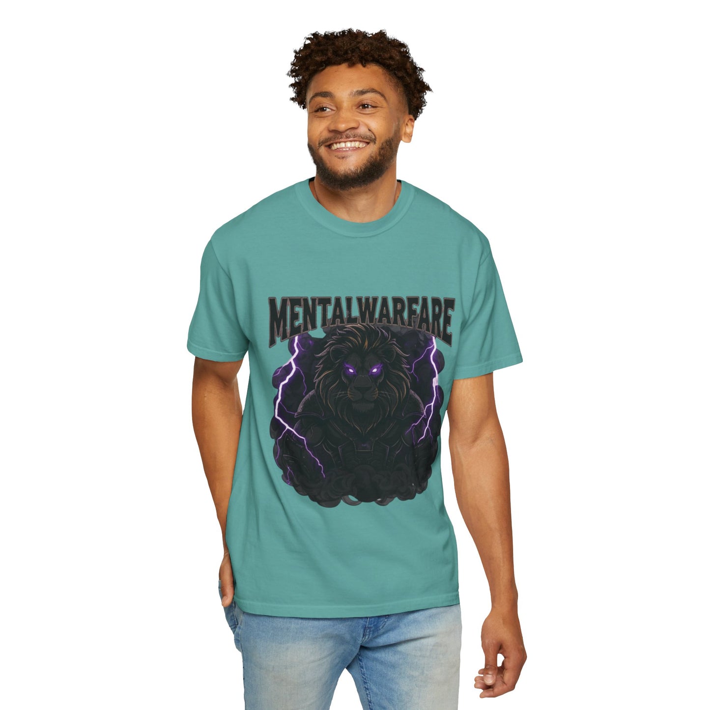 Mental Warfare T-Shirt — Lion Graphic with “The Battlefield Is In Your Mind. Conquer It.” Back