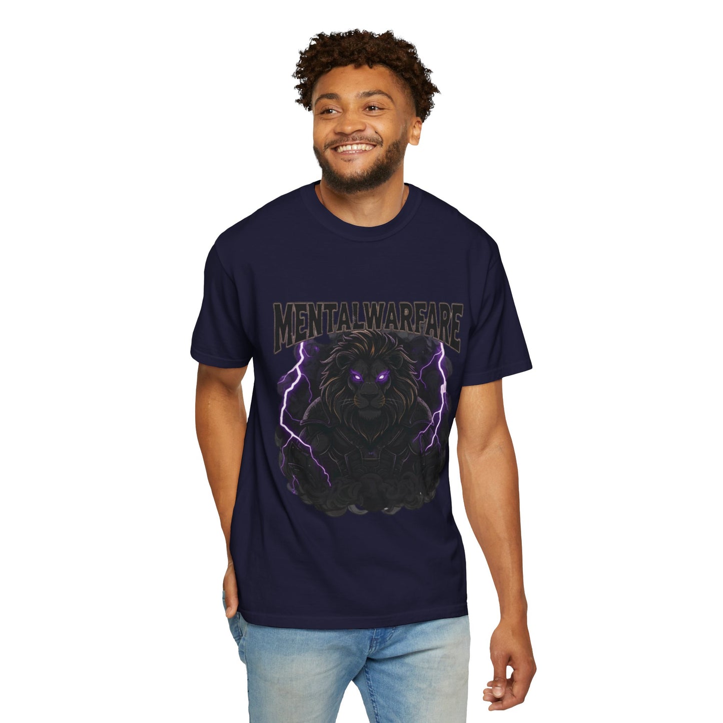 Mental Warfare T-Shirt — Lion Graphic with “The Battlefield Is In Your Mind. Conquer It.” Back