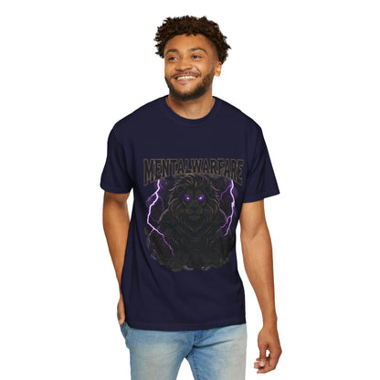 Mental Warfare T-Shirt — Lion Graphic with “The Battlefield Is In Your Mind. Conquer It.” Back