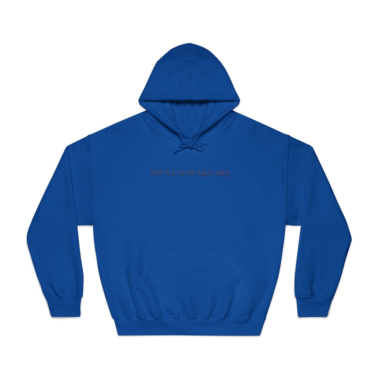 Blue hoodie with text on a white background