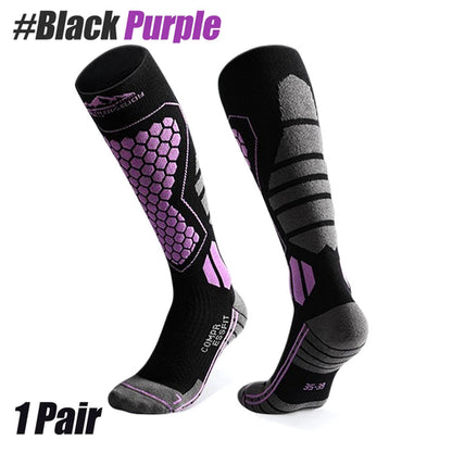 Black and purple compression socks on a white background with '#Black Purple' text.