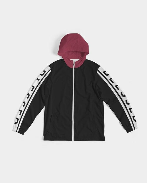 Mens Lightweight Windbreaker w/ Hood (Black & Red)